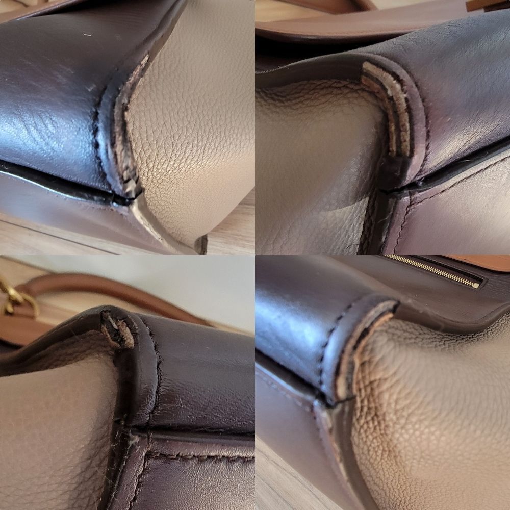 Celene Tricolor Medium Trapeze Luggage Satchel in Cognac Brown Tan - Picture 9 of 14